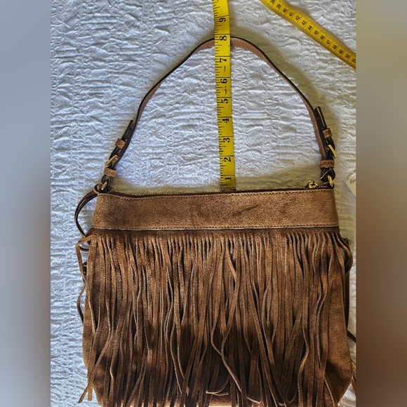 Michael Kors Brown Suede Gold Tassels Fringe Designer Purse Shoulder Bag - Picture 15 of 16